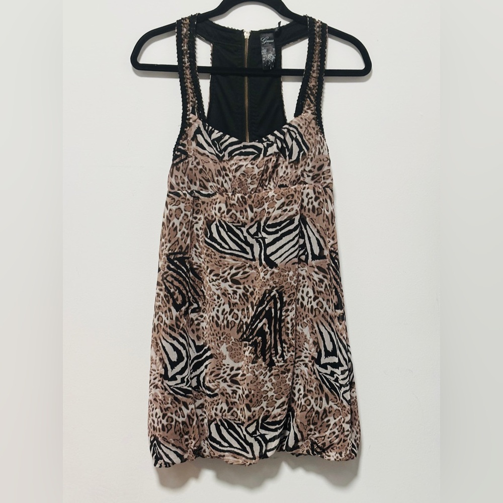 Guess Animal Print Sleeveless Midi Dress in Beige, Black & White Size S